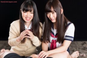 Aoyama Kanon and Aino Neko in uniform giving handjob